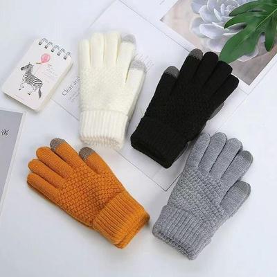 Women Warm Winter Touch Screen Gloves Stretch Classical Knit Mittens Wool Full Finger Outdoor Cycling Driving Glove