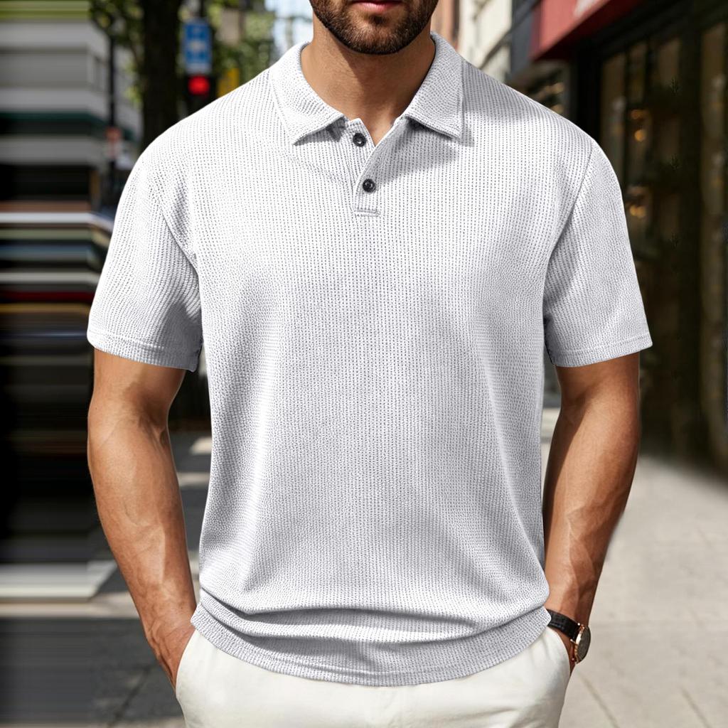 Men's Casual Polo Shirt Short Sleeve Striped Collar European Fit Lightweight Breathable Summer Top