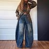 Women's Mid Rise Loose Fit Barrel Pants Overlap Wrap Waist Streetwear Vintage Washed Wide Leg Denim Jeans For Spring Daily Outfits