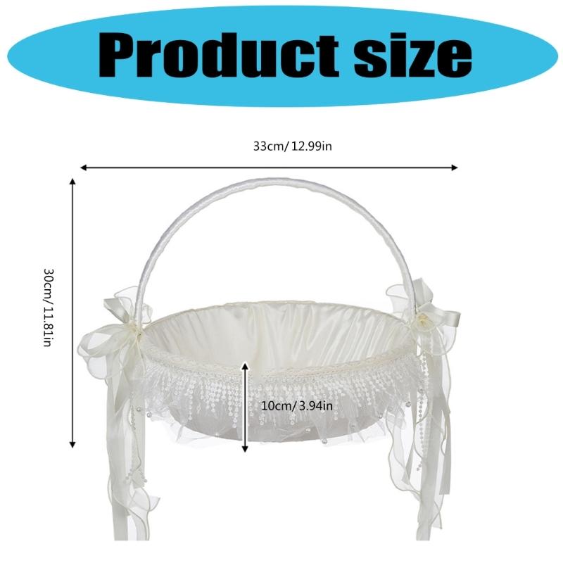 White Ruffle Flower Girl Basket with Lace and White Ribbon for Various Wedding Themes For Wedding Day