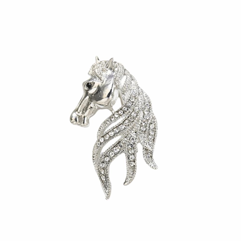 Elegant Retro Animal Brooch Crystal New Year Lapel Pin Fashion Vintage Horse Brooch  Men's Suit