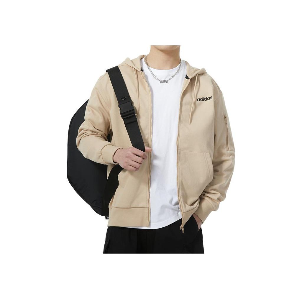 Adidas Letter Print Full Zip Long Sleeve Hoodie Men Hoodies Khaki JF3325
