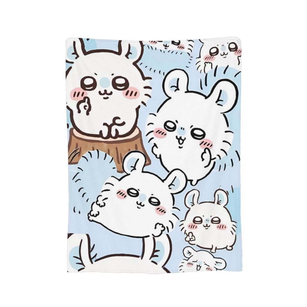 C-Chiikawaa White Momonga Blankets Fleece Spring/Autumn  Multi-function Super Warm Throw Blankets for Bedding Couch Rug Piece