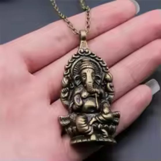 Vintage Retro Ganesha Hindu Elephant Head God Pendant Necklace Chain Unisex Men Women Fashion Gothic Amulet Talisman Success Wealthy Rich Jewelry Gift