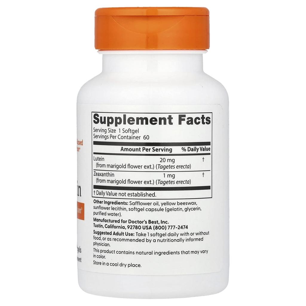 Doctor's Best Lutein, 20Mg, 60 Softgels