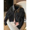 Spliced Leather Collar Knit Sweater Fashion Double Zipper Cardigan Women's Autumn/Winter Soft Vintage Long Sleeve Streetwear