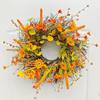45cm Artificial Fall Wreath with Daisies Fall Leaves Rice Ear Autumn Harvest Door Wreath for Outside Festival Farmhouse