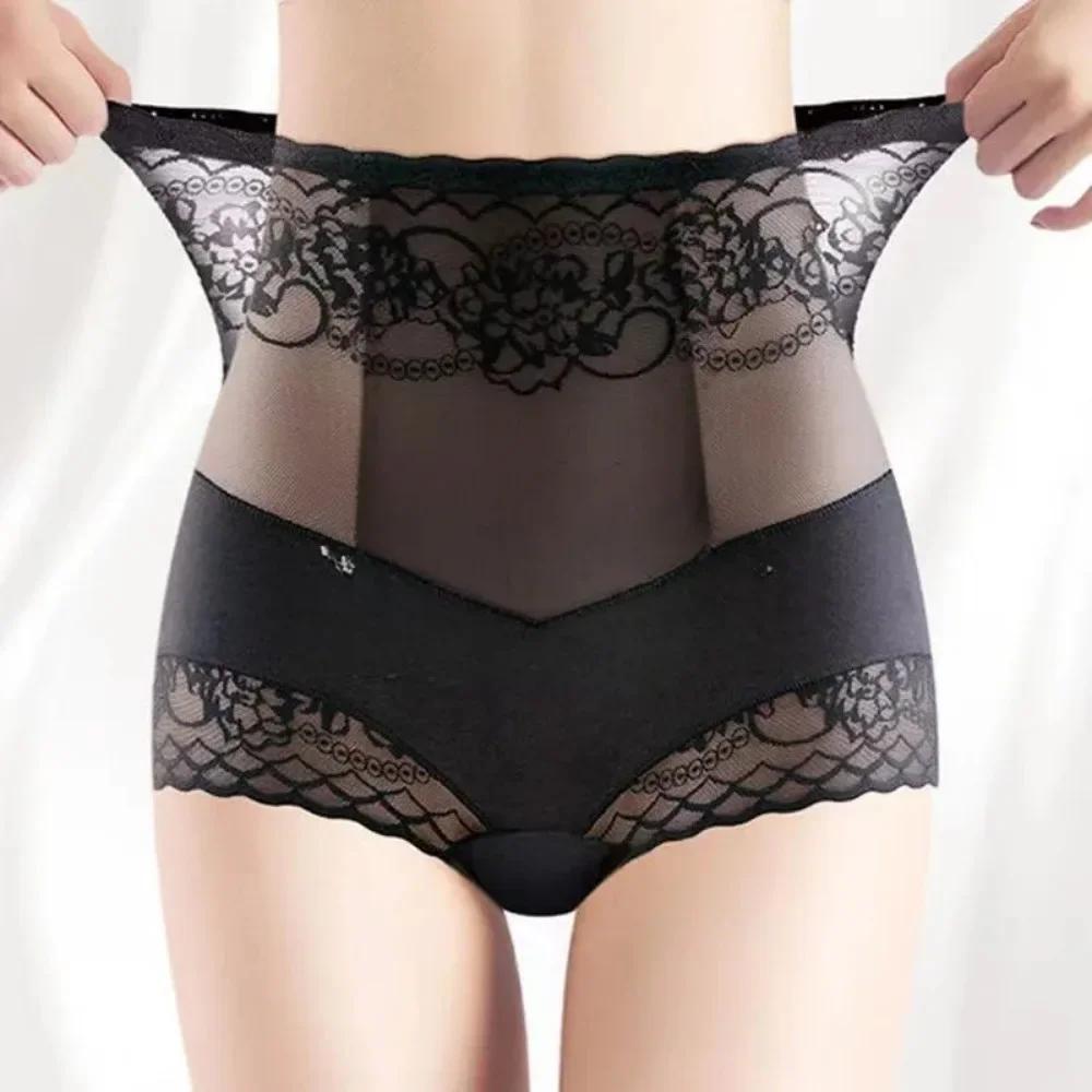 Ultra-thin Panties Women Lace Embroidery Flowers Underwear High Waist Butt Lifter Slimming Tummy Briefs Seamless Underwear