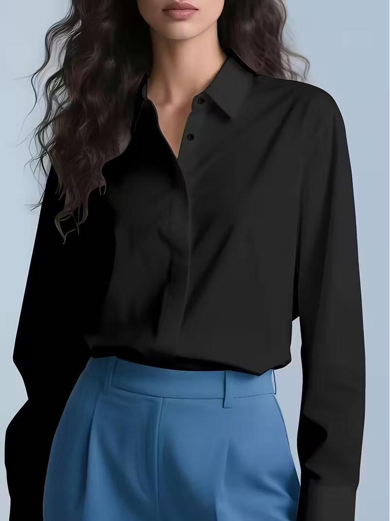 Women's Professional Hidden Placket Button Work Shirt - Office Wear European & American Style