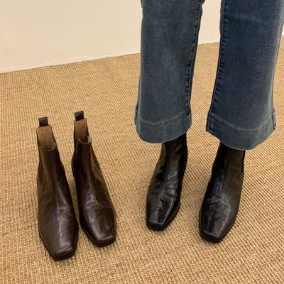 Einfache quadratische Absatz-Gummistiefel Kurze Stiefel Martin Boots Vielseitige Chelsea Boots