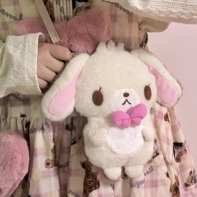 Cute Double Sided Plush Bunny Crossbody Bag Large Capacity Cartoon Shoulder Bag Storage Pouch
