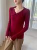 2025 Women's Slim Fit Cashmere Long Sleeve Polo Shirt: Autumn/Winter Trendy Base Layer with Thin Lapel