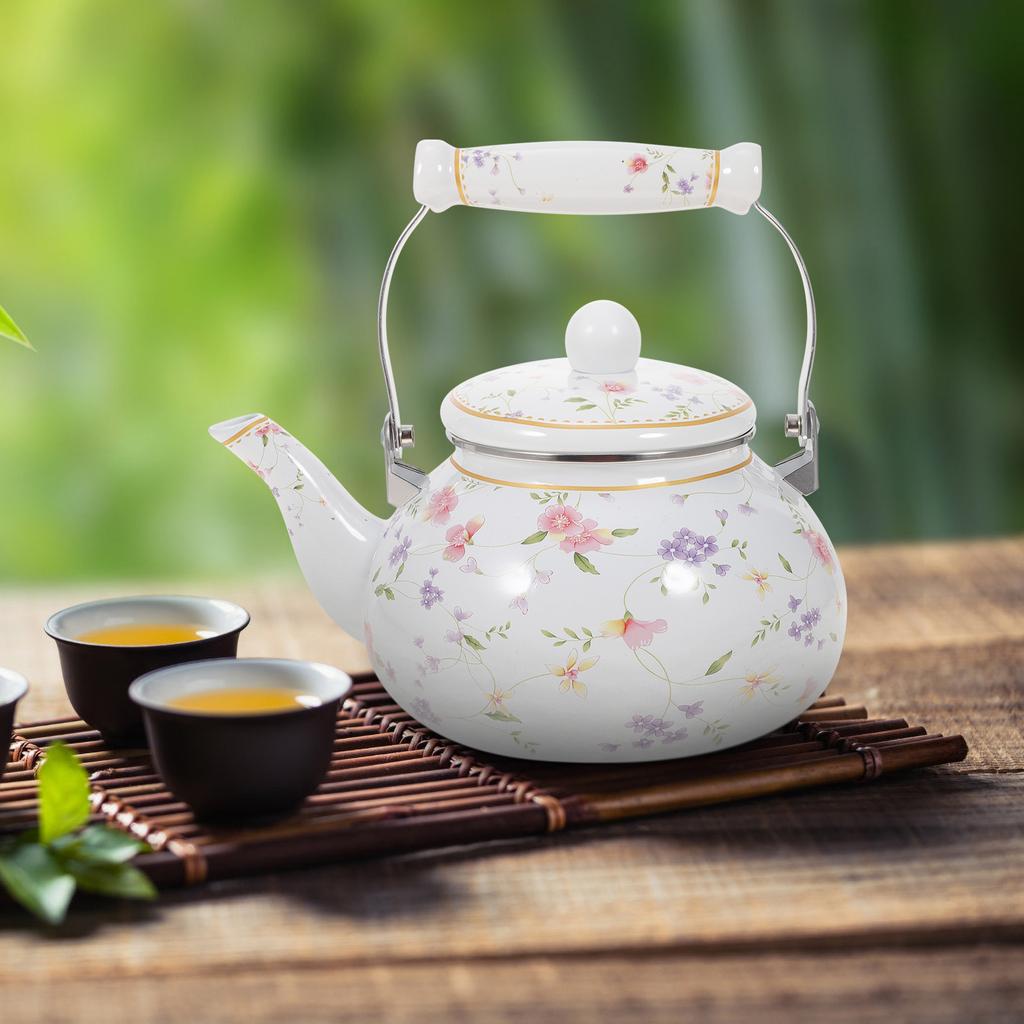 Enamel Teapot Vintage Retro Water Boiling Pot Camping Jug Stove Kitchen Restaurant Office Kettle Coffee Tea House Teapot