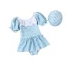 Ymgot Baby One-Piece Kids' All-in-One Swimsuit with Cap, Cute Ruffles, Sun Protection, Perfect for Water Play and Hot Springs (90, Blue)