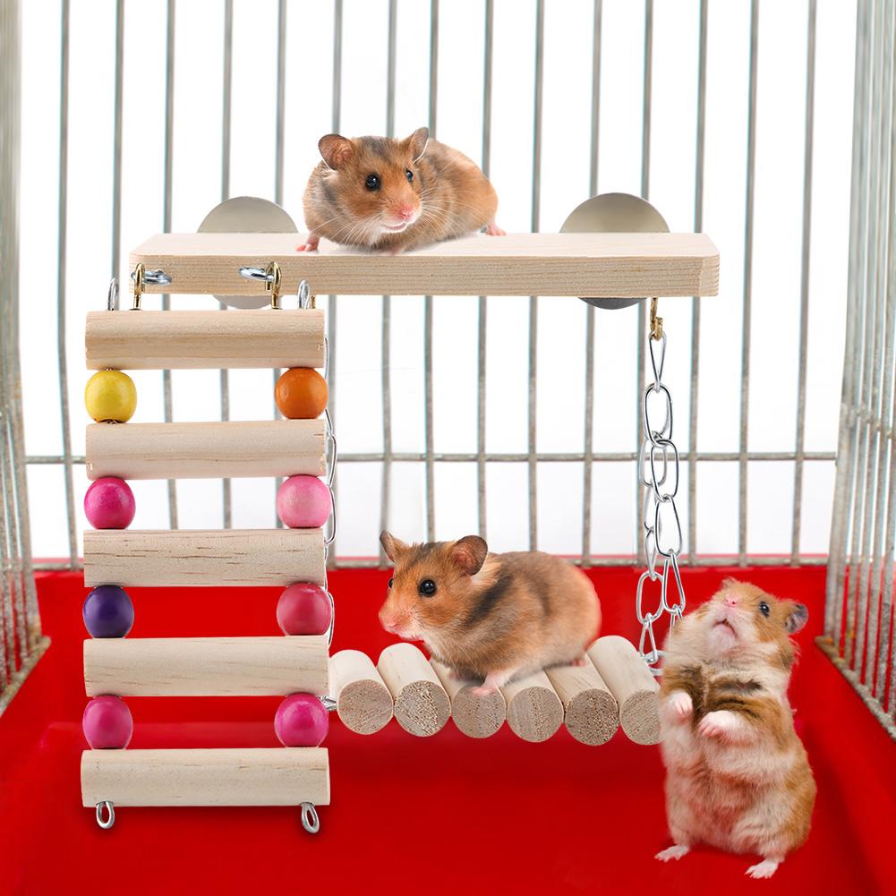 3pcs Wooden Parrot Squirrel Bird Toy Springboard Swing Ladder Cage Accessories