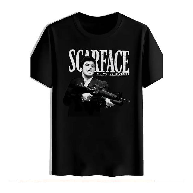 Camiseta Negra Unisex Con Retrato Cinematografico De Scarfac M