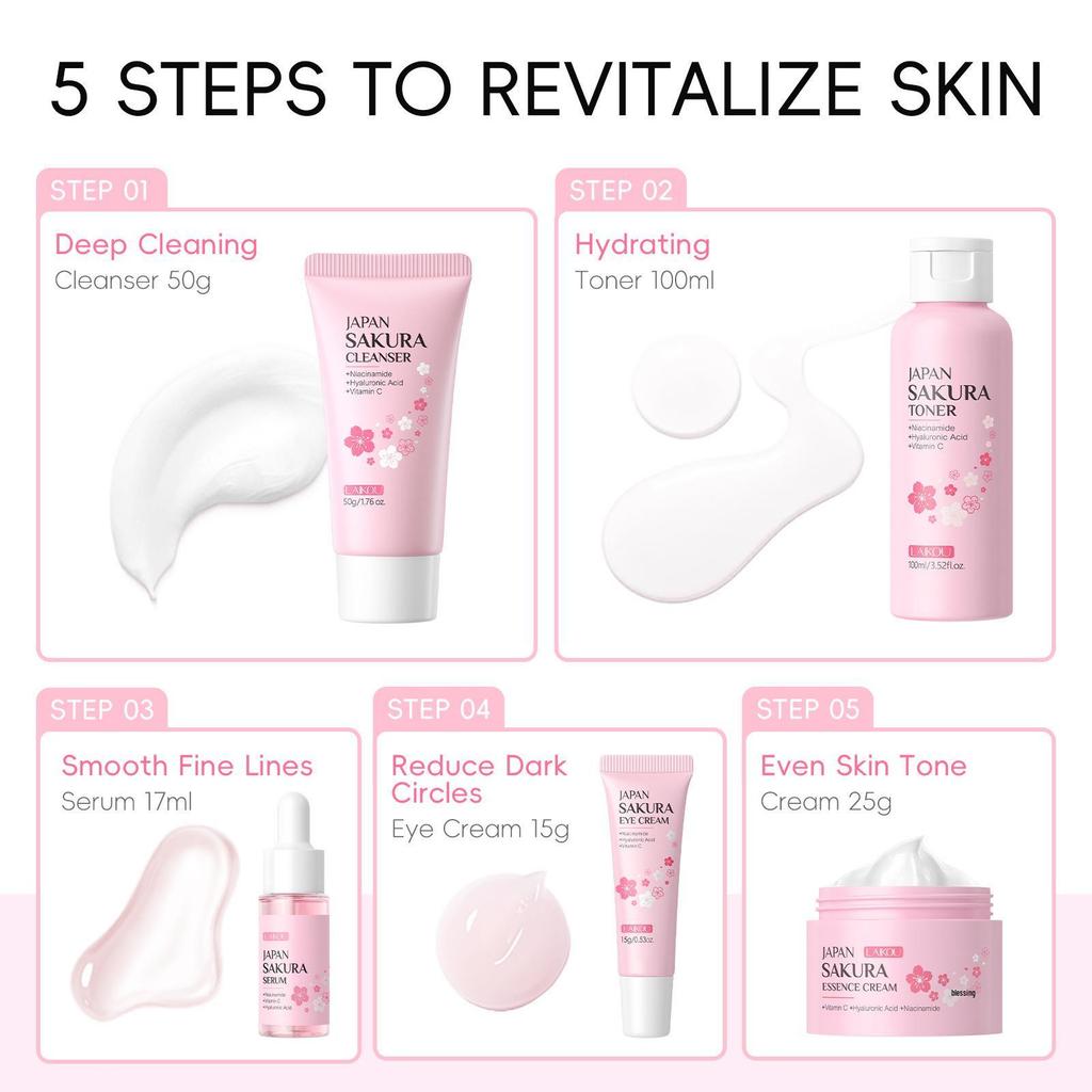 Laikou Sakura 8-Piece Skincare Set - New & In Stock