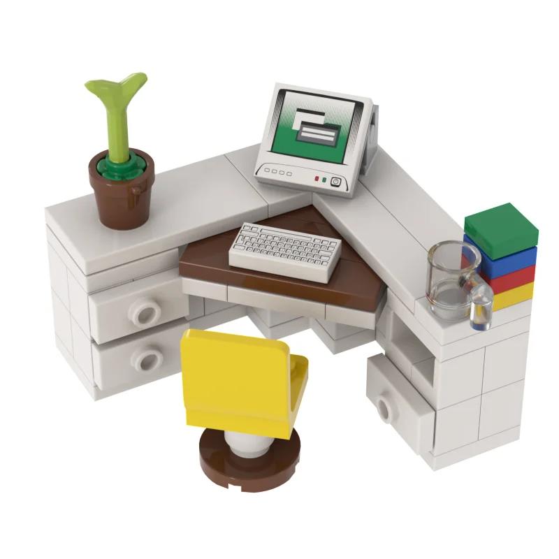Scrivania ad Angolo per Computer Ufficio Classico Blocchi da Costruzione Giocattoli Collezione Bambini Souvenir Regalo Gioco di Finzione Decorazione Ragazzo Ragazza Città MOC