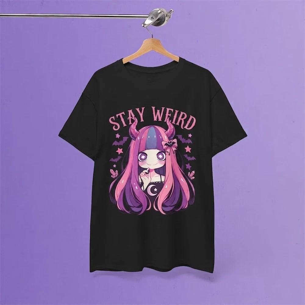 Stay Weird Goth Anime Girl Kawaii Y2k Black Tshirt Gift For Fans 2XL