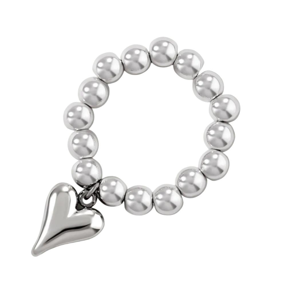 Vintage Love Heart Pendant Rings for Women Round Bead Rings Jewelry Gifts