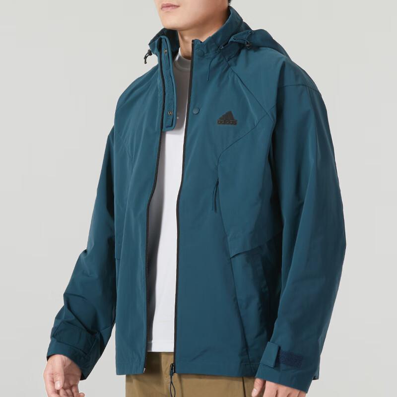 Adidas Solid Logo Outdoor Windproof Casual Running Hooded Jacket Men Outerwear Blue IP4923