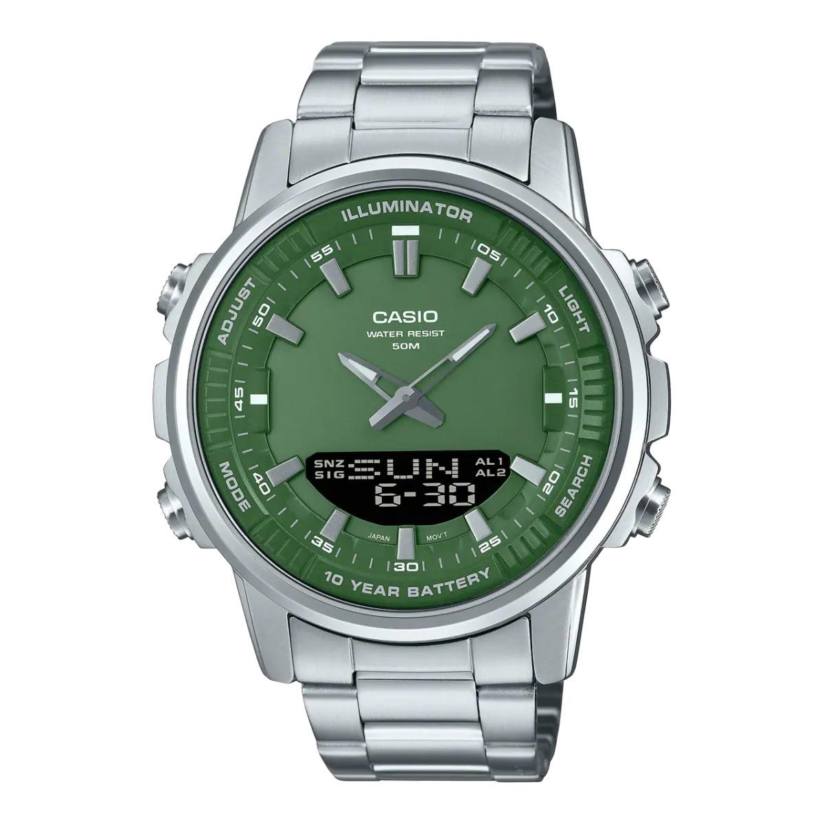 CASIO Unisex Liquid Crystal/Analog Dual Display Series Green Watch AMW-880D-3AV AMW-880D-3AV Green Dial