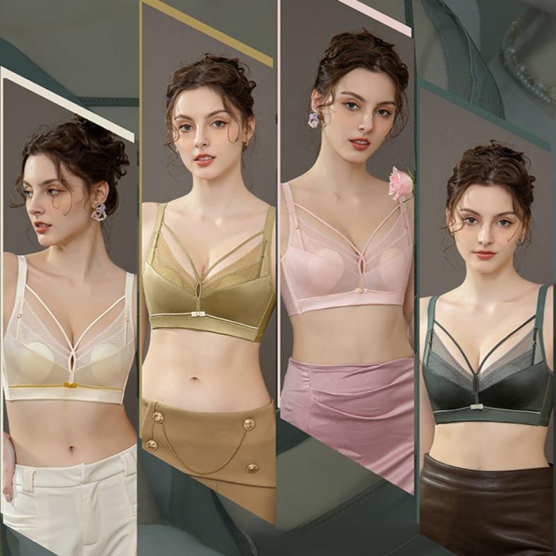 Нова літня атласна ультратонка модна нижня білизна без сталевого кільця М’який і зручний регульований бюстгальтер зі зборами