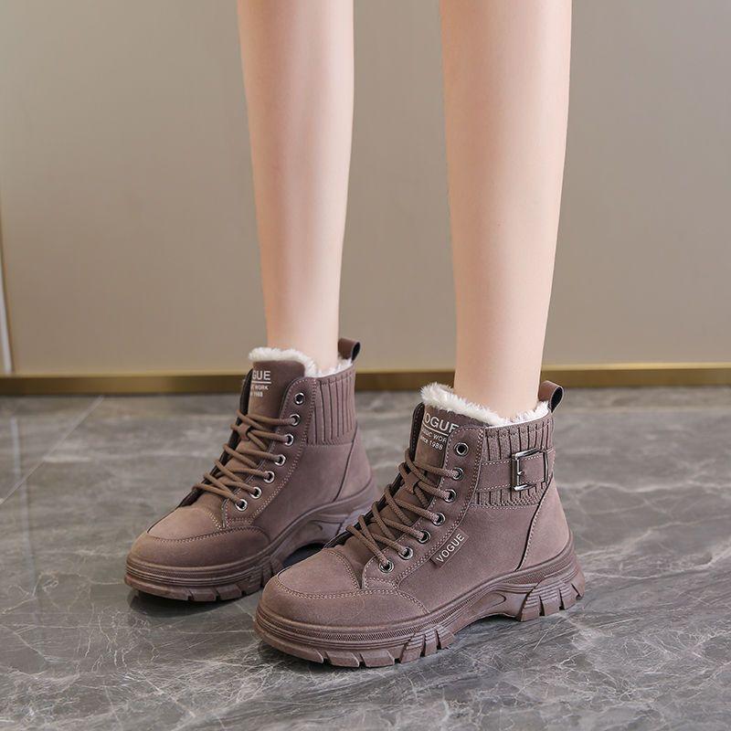 Fashion Female Shoes Korean Snow Boots Woman Boot Chunky Winter 2024 Leather And Fur Short Barrel Black Shoe Platform Warm High Quality