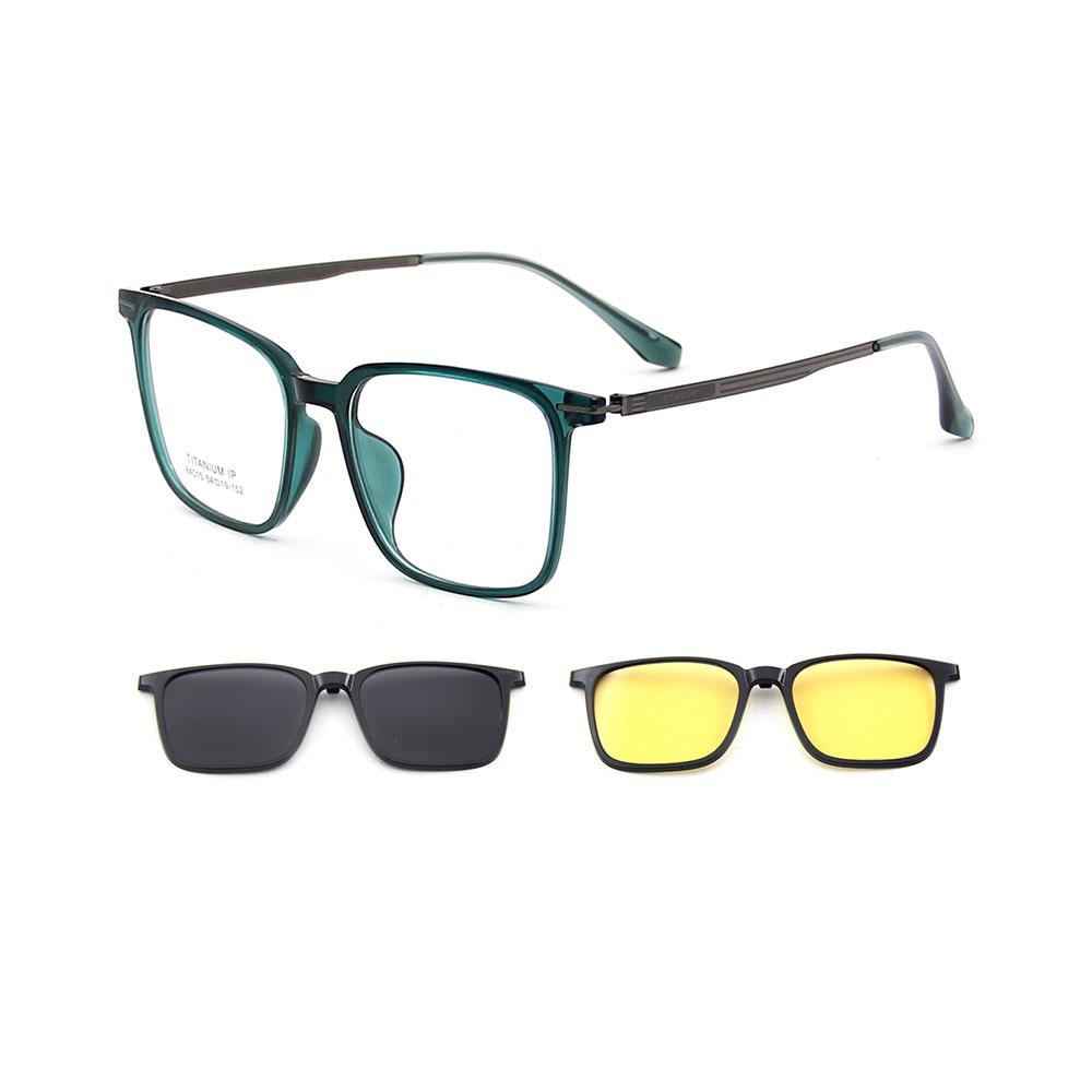 

Square Ultralight TR90 Men s 3-in-1 Polarized Clip-On Sunglasses with Night Vision & Titanium Legs Durable Glasses Frames 84015