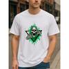 European Sizes Men'S Green Flame Skull Horn T-ShirtGothic Metal, Print Breathable, Medium Stretch, Casual Style
