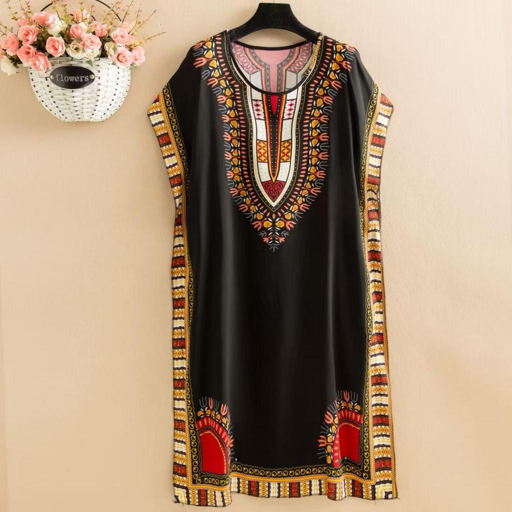 Ethnic Style Plus Size Summer Women's Cotton Silk Lace-Up Dress