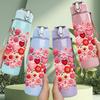 1PC Red Rose Cluster 750ml Color Plastic Sports Water Bottle Leakproof Flip Straw Lid Suitable for Sports Office Home Use
