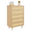 5-Schubladen Rattan Kommode, Moderne Schrankkommode für Schlafzimmer, Natürliche Rattan Kommode mit Metallgriffen & Holzbeinen, Kleideraufbewahrungskommode