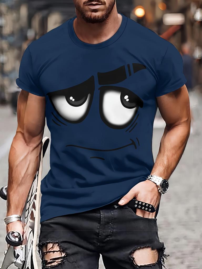 Stilvolles Herren 3D-Druck Grafik Rundhals T-Shirt Atmungsaktives Freizeit-T-Shirt