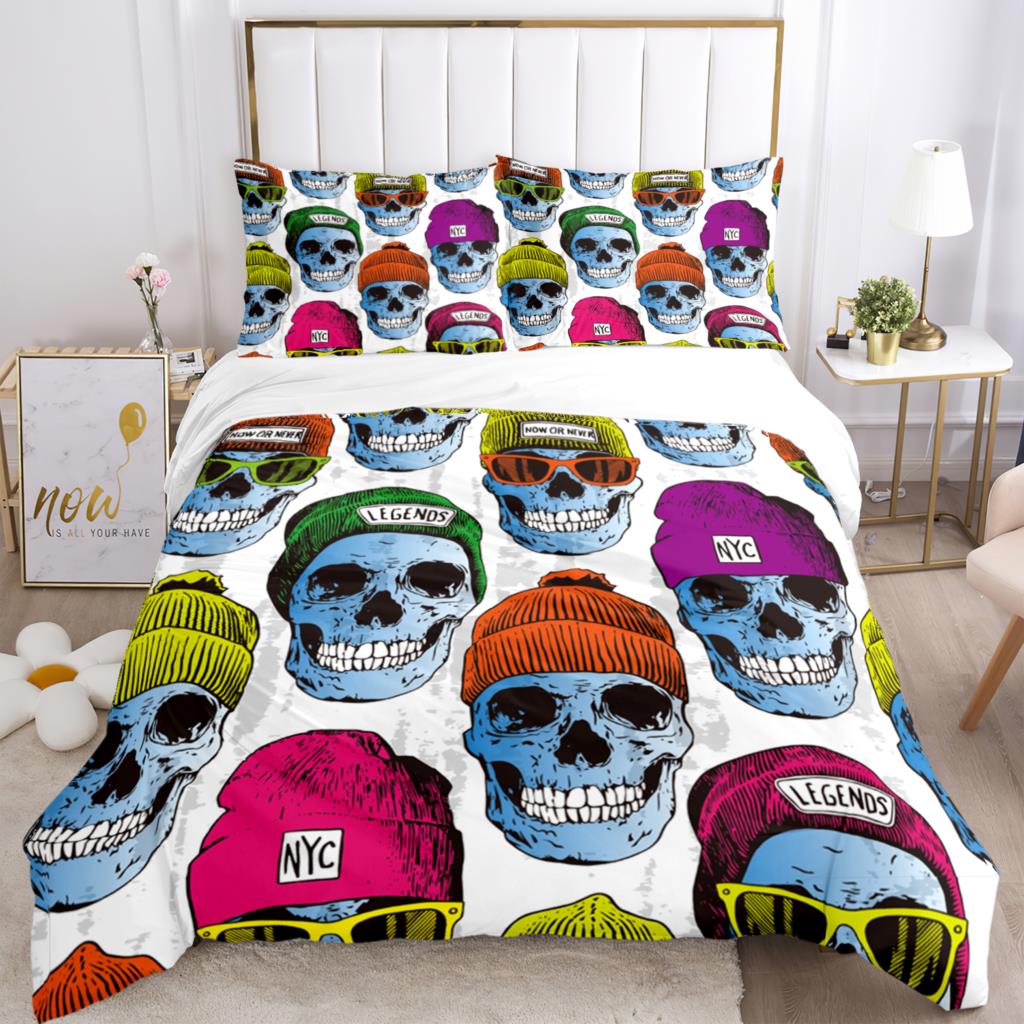 Hd Print Skull Art - Themed Three - Piece Fashion Bedding Set With Quilt Covers Pillowcases And Pillow For Children And Adults