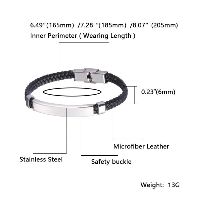 Meier trending european & american diy engraved korean style bracelet - stainless steel & microfiber braided leather bangle