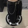 Hip Hop Chain Tassel Belts Punk Studded Pin Buckle PU Belt Y2K Unisex Black Casual PU Jeans Pants Belt For Women Men
