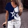 Summer Star Print Top Contrasting Color V-neck Short Sleeved Women's T-shirts