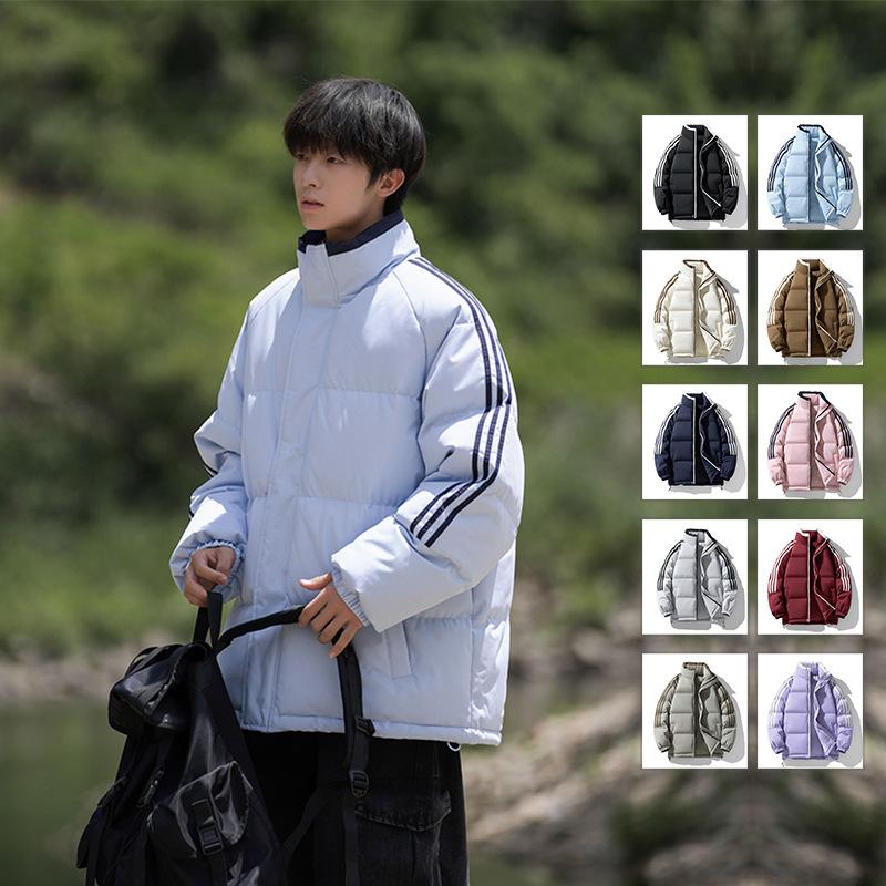 Striped Hooded Cotton-padded Coat Men's Winter New Loose High Street Fashion Youth Casual Warm Cotton Jacket
