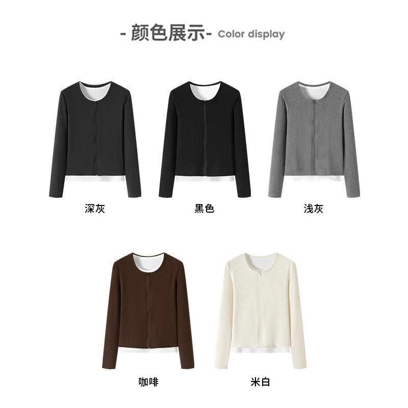 5 Zipper Fake Two-piece Top Women's Inner Slim-fit Shirt Striped Niche Design Autumn and Winter Long-sleeved Bottoming Shirt