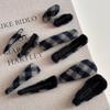 Elegant Retro Navy Plaid Fabric Hair Clip for Women - Autumn/Winter BB Side Hairpin Accessory