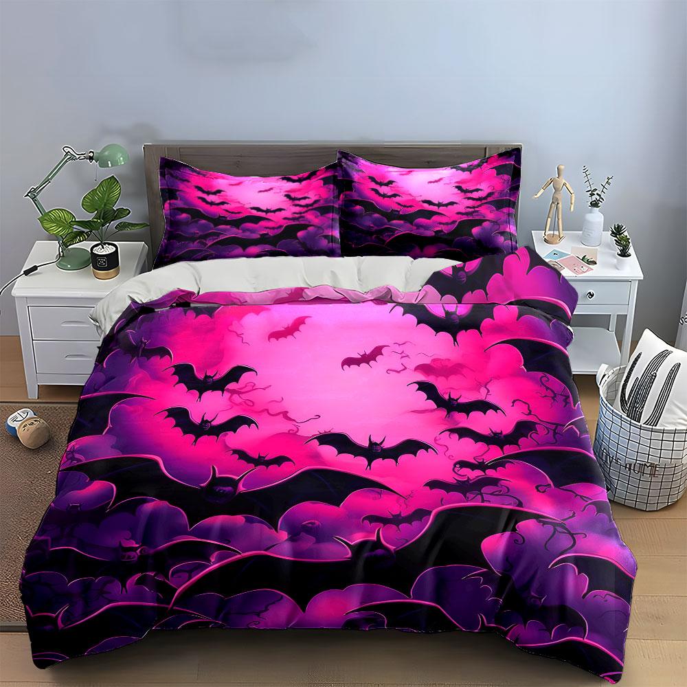 Bat-Themed Decor For Halloween Parties Exquisite Three-Piece Bedding Set Gift For Kids And Adults