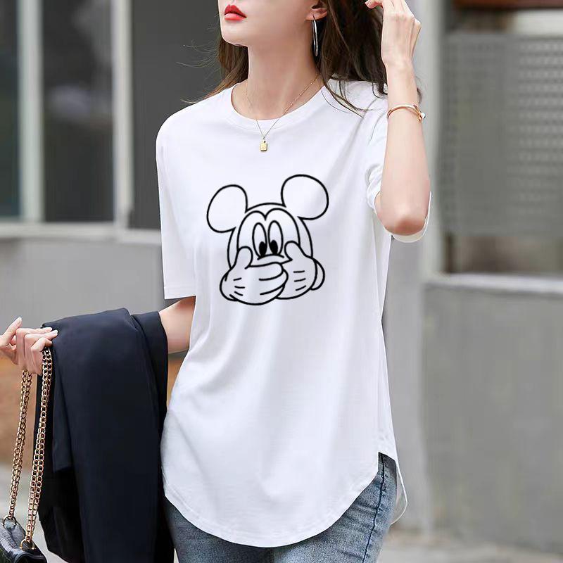 Relaxed Fit and Thin Bottoming Top Pure Cotton White Medium and Long Short-sleeved T-shirt Womens Summer Latest Trendy