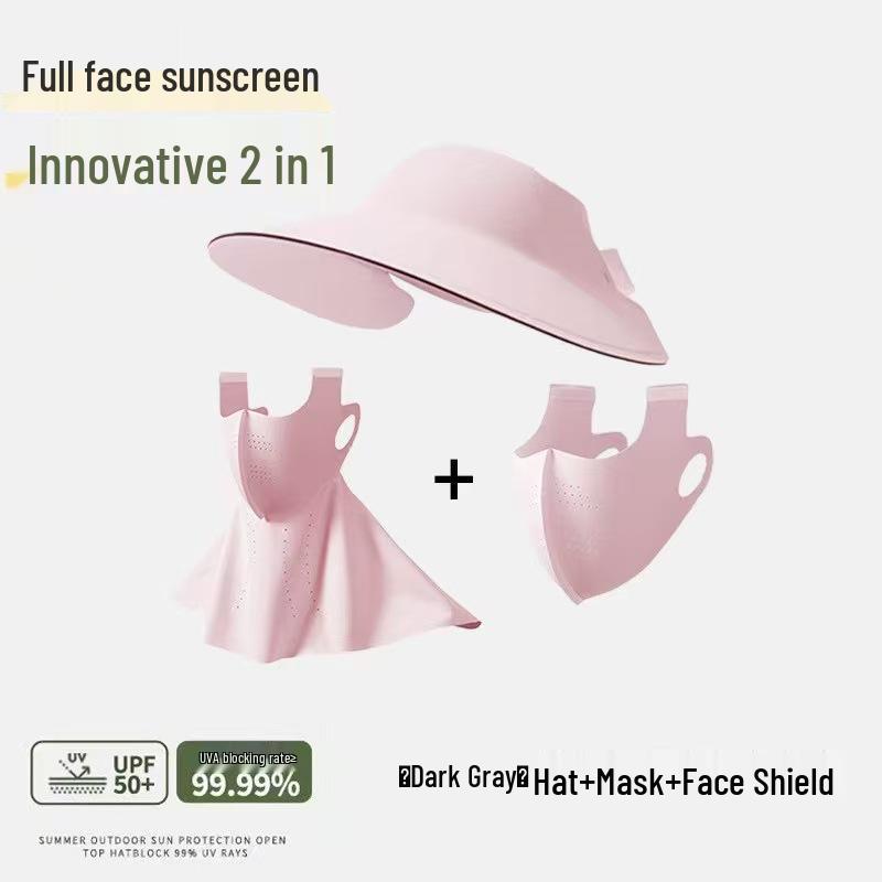 Women's UV Protection Facekini: Removable Ice Silk Mask with Brim, Full Face & Neck Shield.