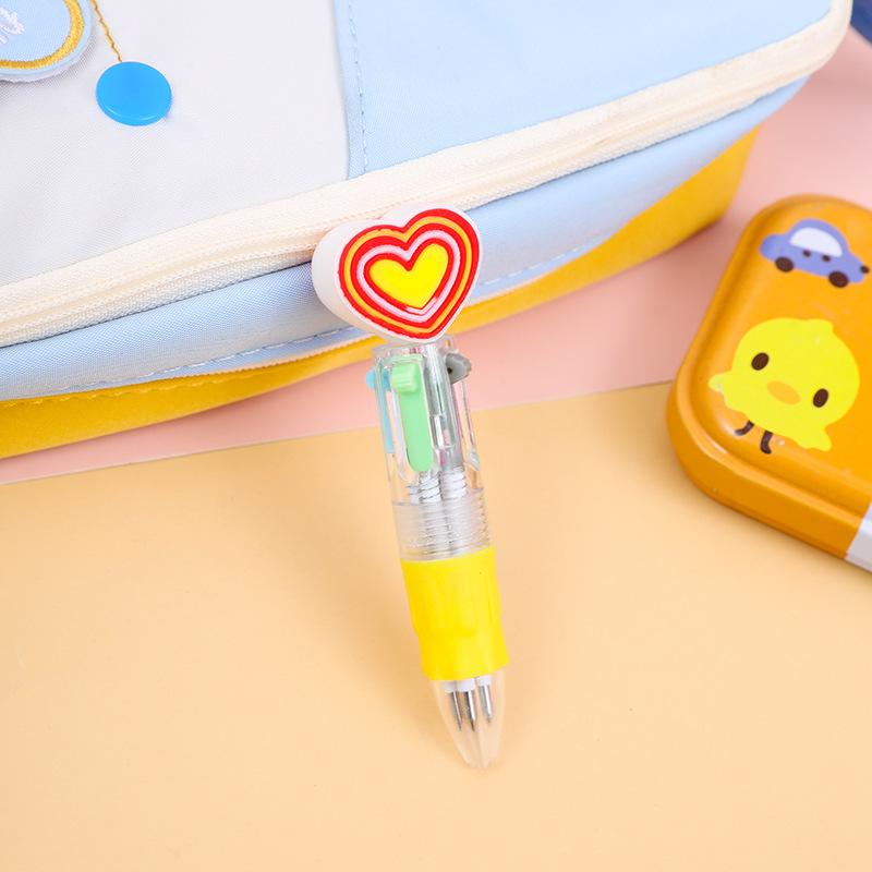 10Pcs Creative Gift Heart Shape Four-Color Ballpoint Pen Cartoon Love Pen Color Press Multicolor Back To School