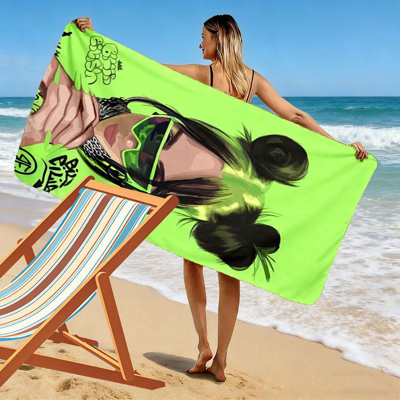 Asciugamano da Spiaggia con Stampa Billie Eilish, Asciugamano Grande Morbido ad Asciugatura Rapida per Spiaggia Campeggio Nuoto