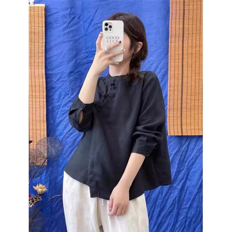 

Elegant Women s Retro Chinese Frog Button Stand-Up Collar Long Sleeve Shirt Extra Large чорний