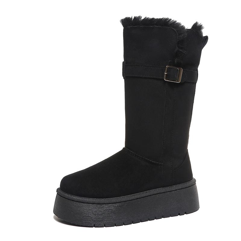 Mid-tube Cotton Boots  Winter New Belt Buckle Platform Plush Thickened Non-slip Snow Boots