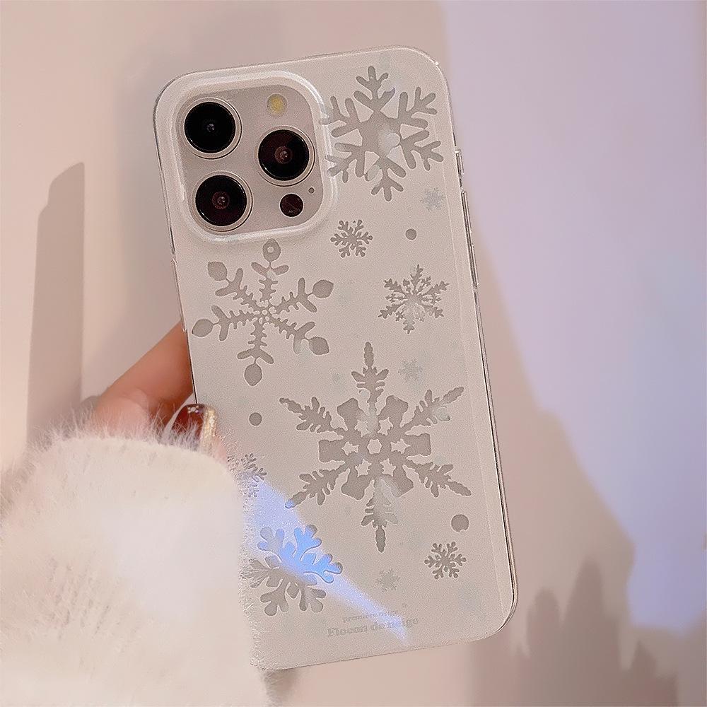 Glitter Powder Snowflake Iphone16 Mobile Phone Case 15 Autumn and Winter Atmosphere 14pro Silicone Max Suitable for 13 Simple
