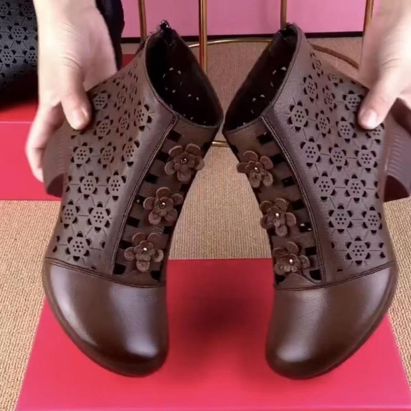 

Spring and summer medium heel shoes retro thick heel short boots soft sole velvet fashion Martin cool boots 35 темно-коричневого кольору